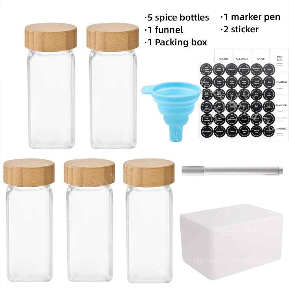 Pots à épices en verre avec couvercle bambou + étiquettes – Set cuisine Boîtes Hermétiques