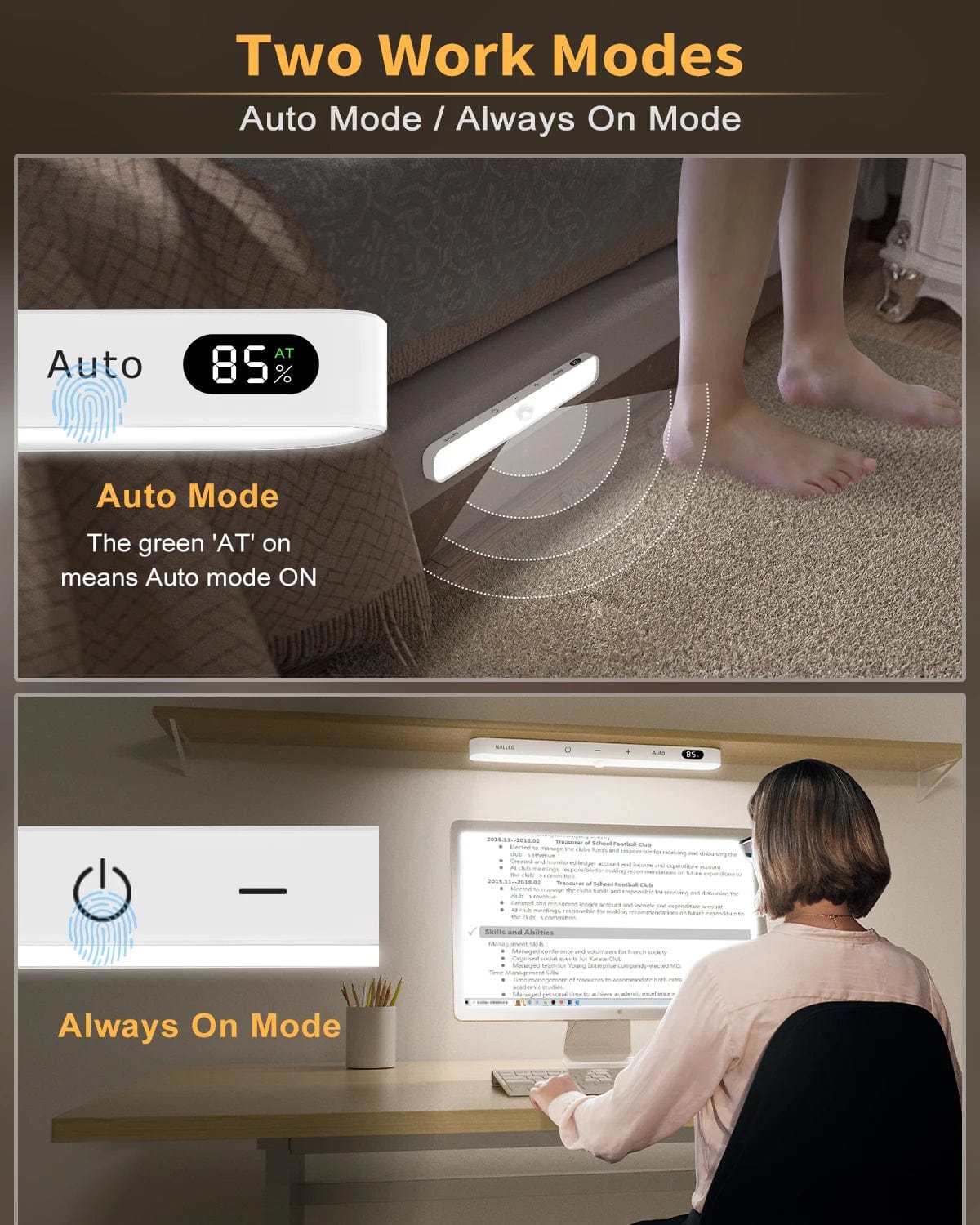 Éclairage de Placard à Détecteur de Mouvement LED Rechargeable Wireless