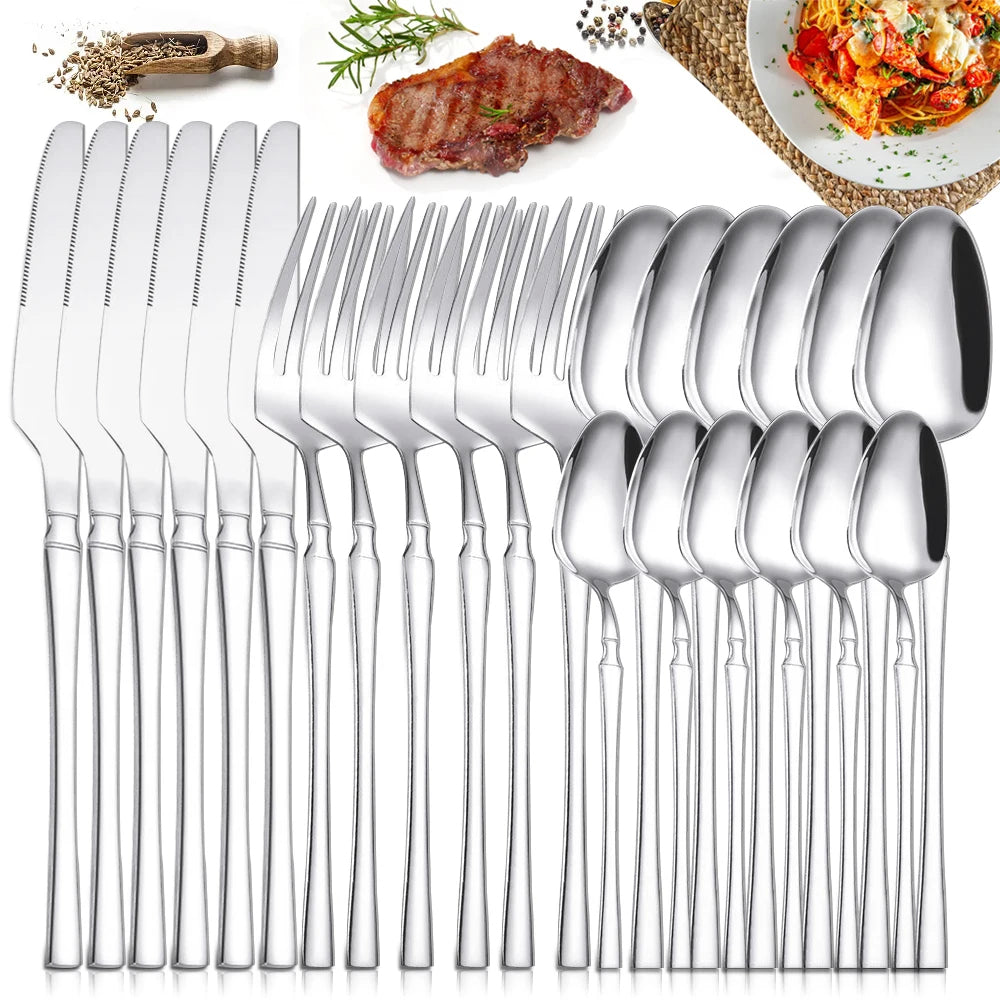Ménagère 24 Pièces en Acier Inoxydable Poli Miroir – Couverts pour 6 Personnes