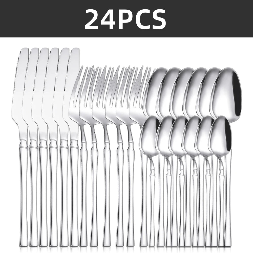 Ménagère 24 Pièces en Acier Inoxydable Poli Miroir – Couverts pour 6 Personnes