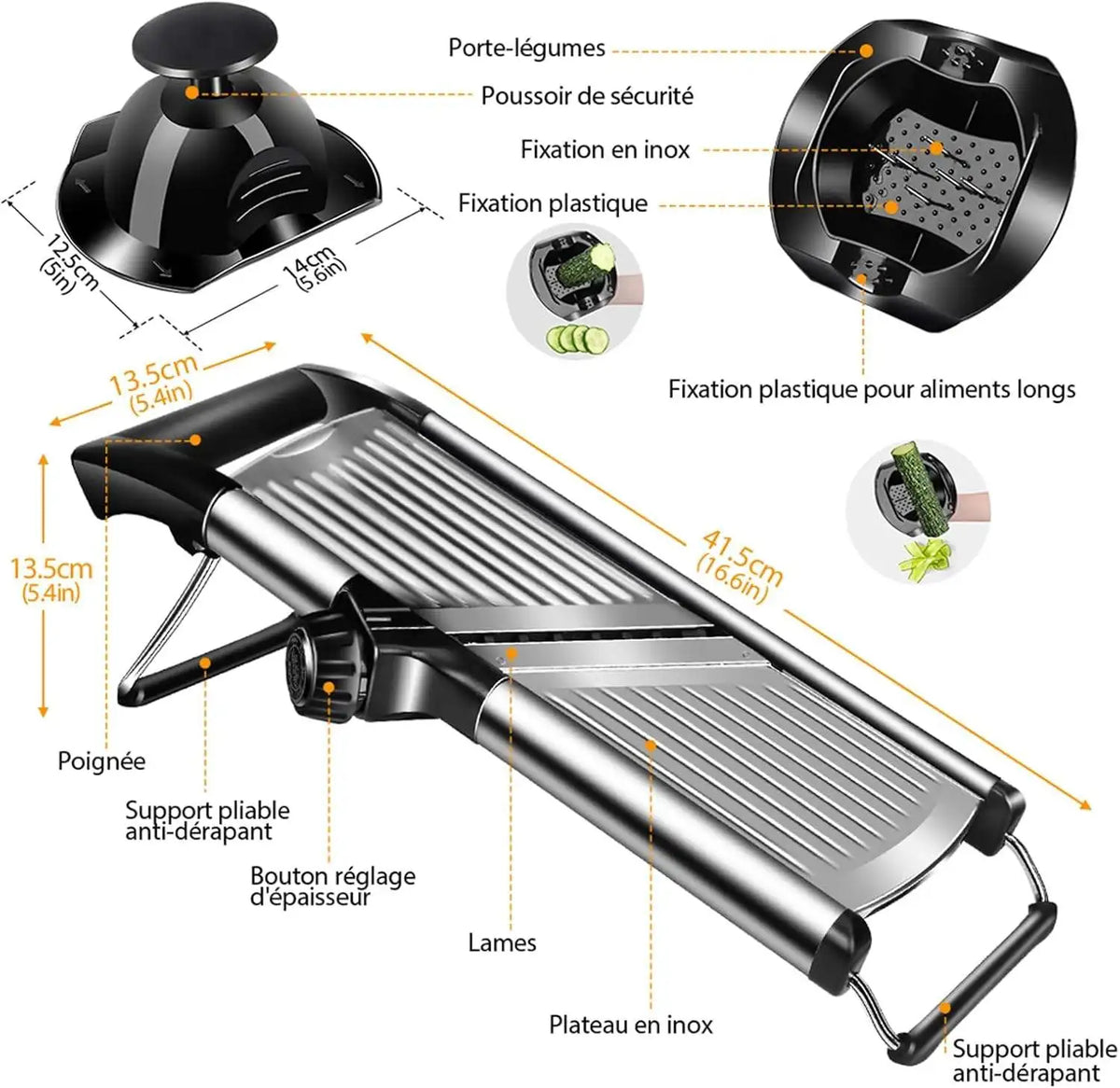 Mandoline Professionnelle Acier Inoxydable 304 — Lames Multiples et Réglables