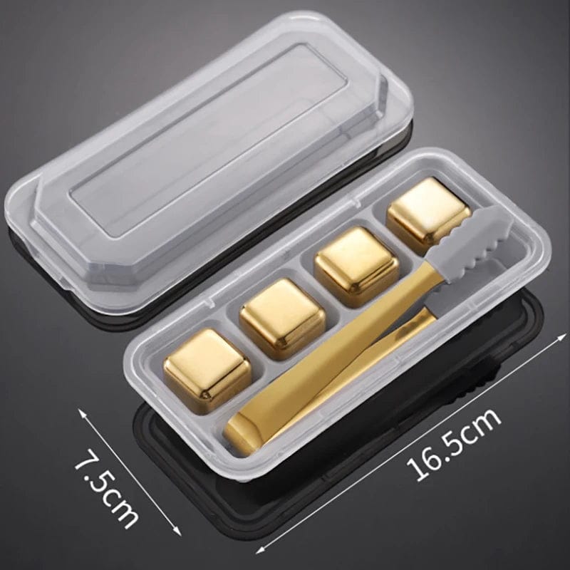 4 Glaçons réutilisables inox Doré en forme de Dés à jouer glacon reutilisable