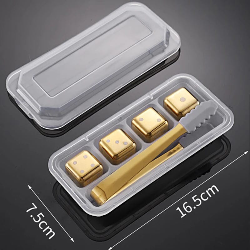 4 Glaçons Réutilisables Inox doré en forme de Dés à jouer glacon reutilisable