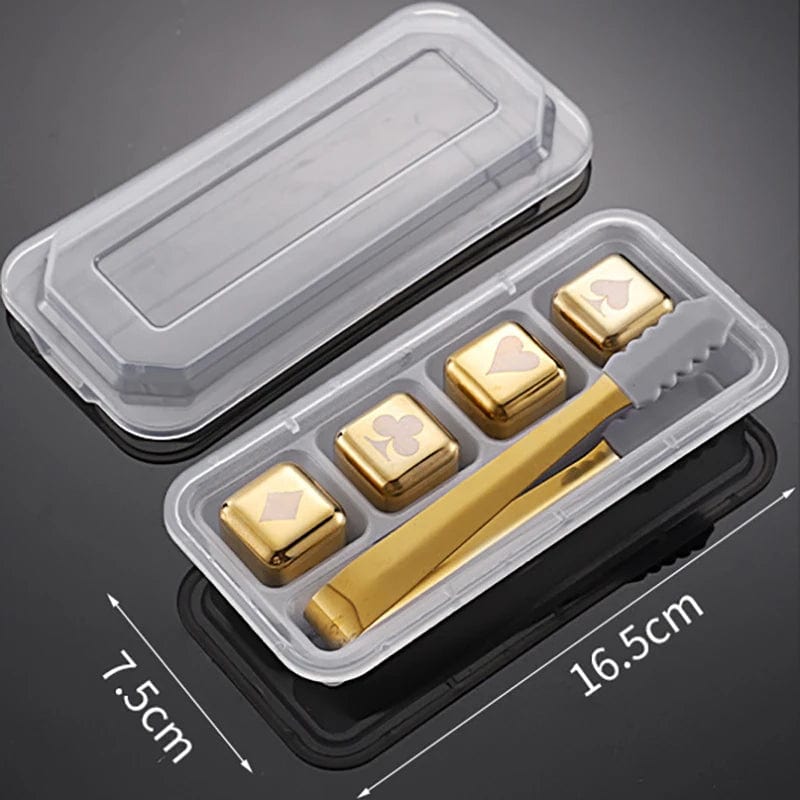 4 Glaçons Réutilisables inox doré en forme de Dés à jouer motifs Poker glacon reutilisable