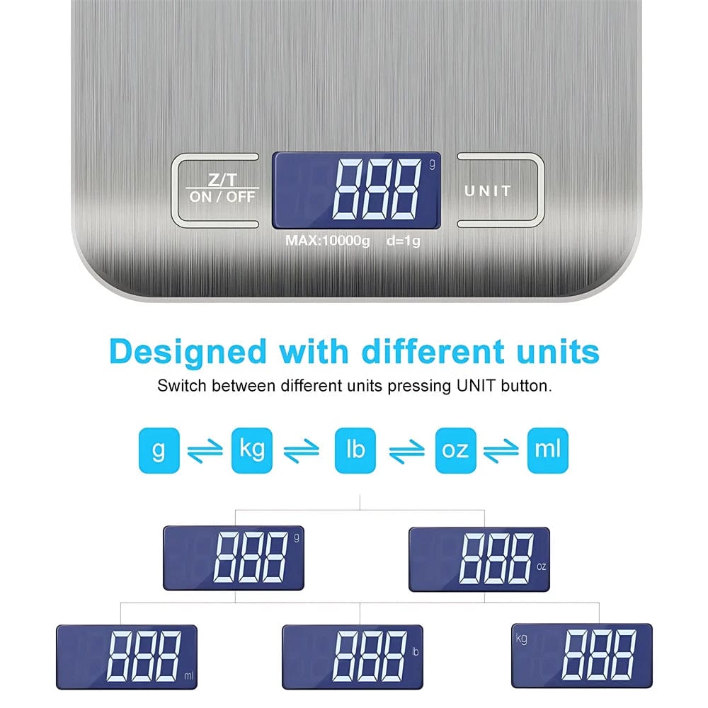 Balance de cuisine numérique en acier inoxydable 5kg/10kg balance