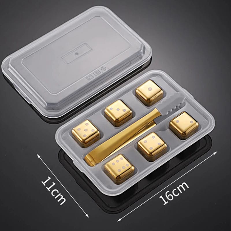 6 Glaçons réutilisables inox doré en forme de Dés à jouer - motifs Poker glacon reutilisable