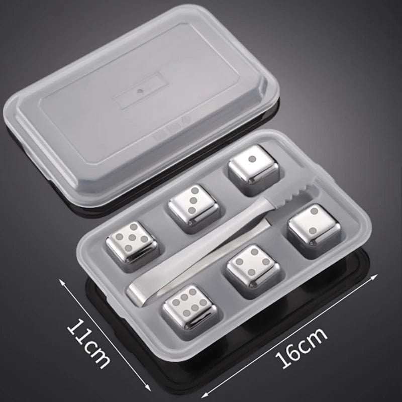 6 Glaçons réutilisables inox en forme de Dés à jouer avec Motifs glacon reutilisable
