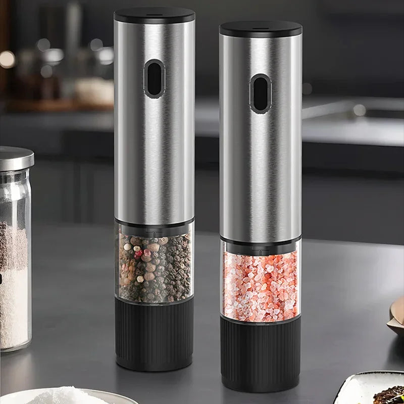 Set de 2 Moulins à Sel et Poivre Électriques Rechargeables USB-C avec Socle, Inox