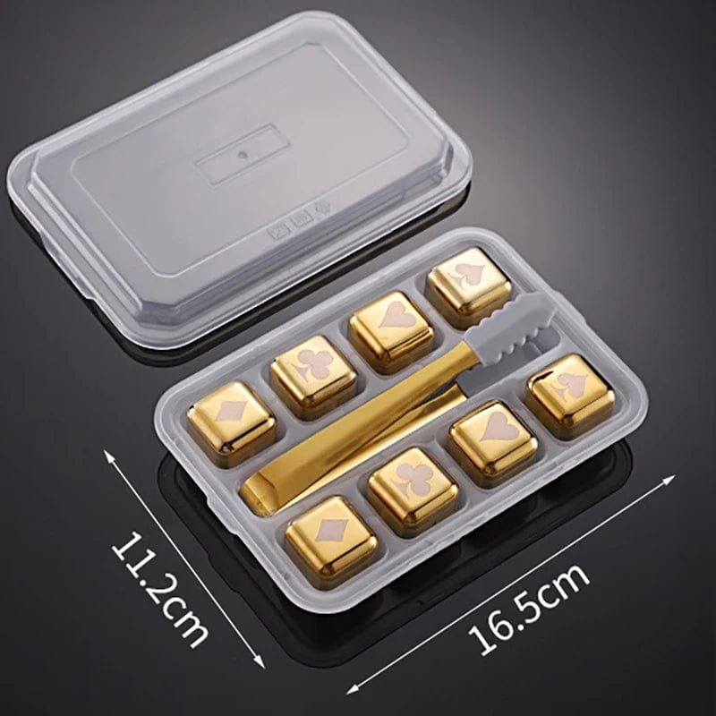 8 Glaçons réutilisables en Inox Doré motifs Poker glacon reutilisable