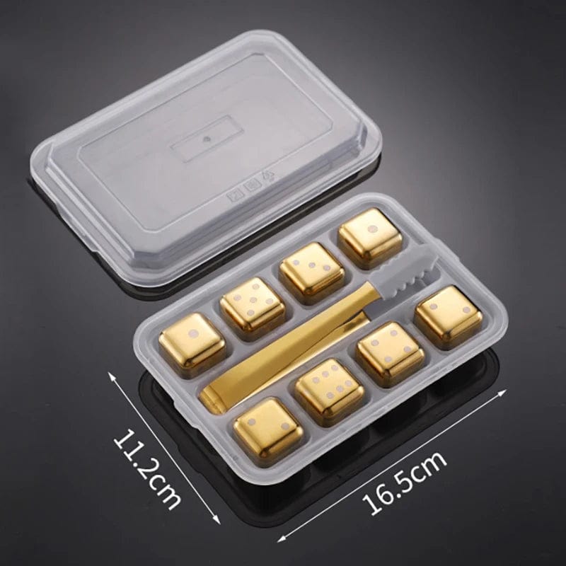 8 Glaçons Réutilisables Inox Doré en forme de Dés à jouer glacon reutilisable