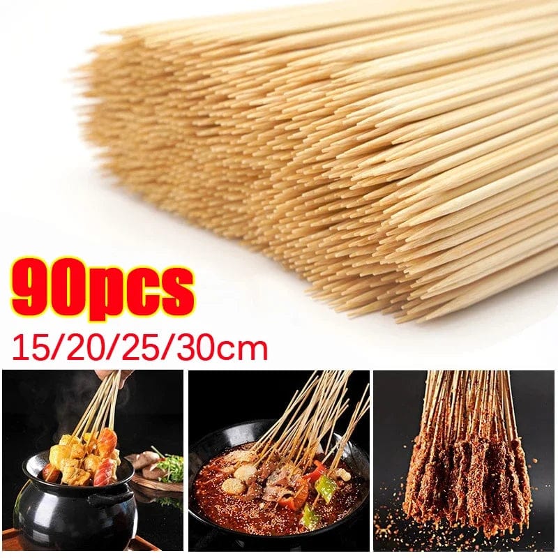 Lot de 90 Pics en Bambou pour Barbecue, Fruits et Snacks - 15/20/25/30cm barbecue