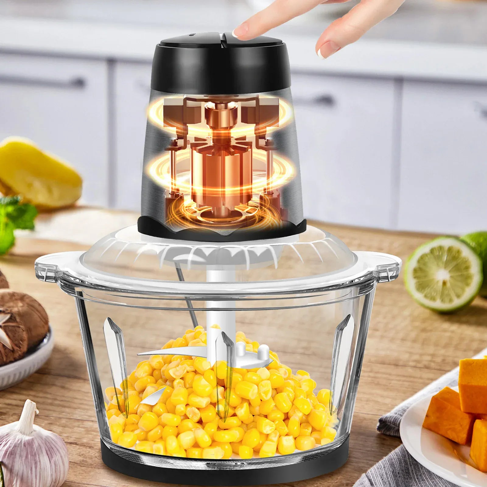 Hachoir Électrique Multifonction 2L 300W — Bol en Verre, 4 Lames Inox, 2 Vitesses hachoir electrique
