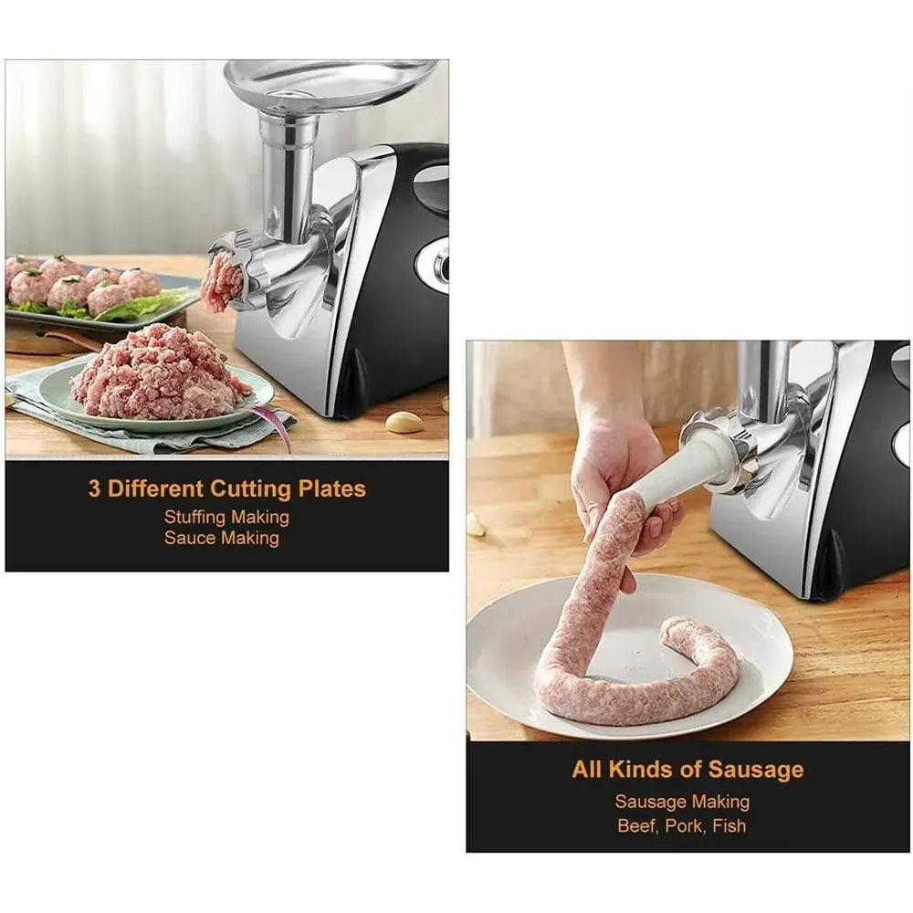 Hachoir Électrique 2800W Inox — 3 Grilles, Embout Saucisses et Kit Kibbe Inclus Hachoirs à Viande