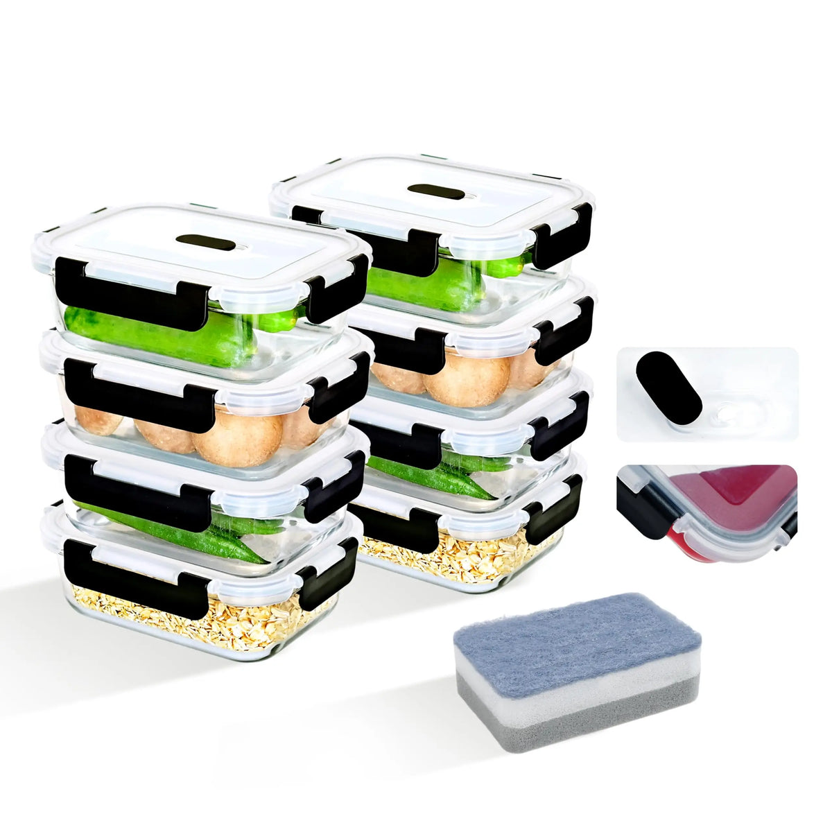 Lot de 8 Boîtes Hermétiques en Verre 640ml avec Couvercle Anti-Fuite