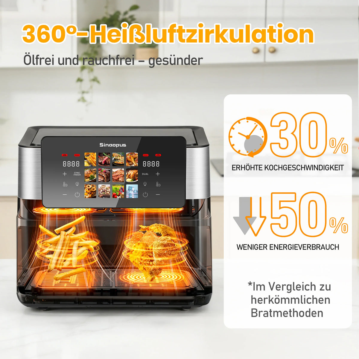 Friteuse Sans Huile Double Panier 85L 2000W Écran Tactile airfryers
