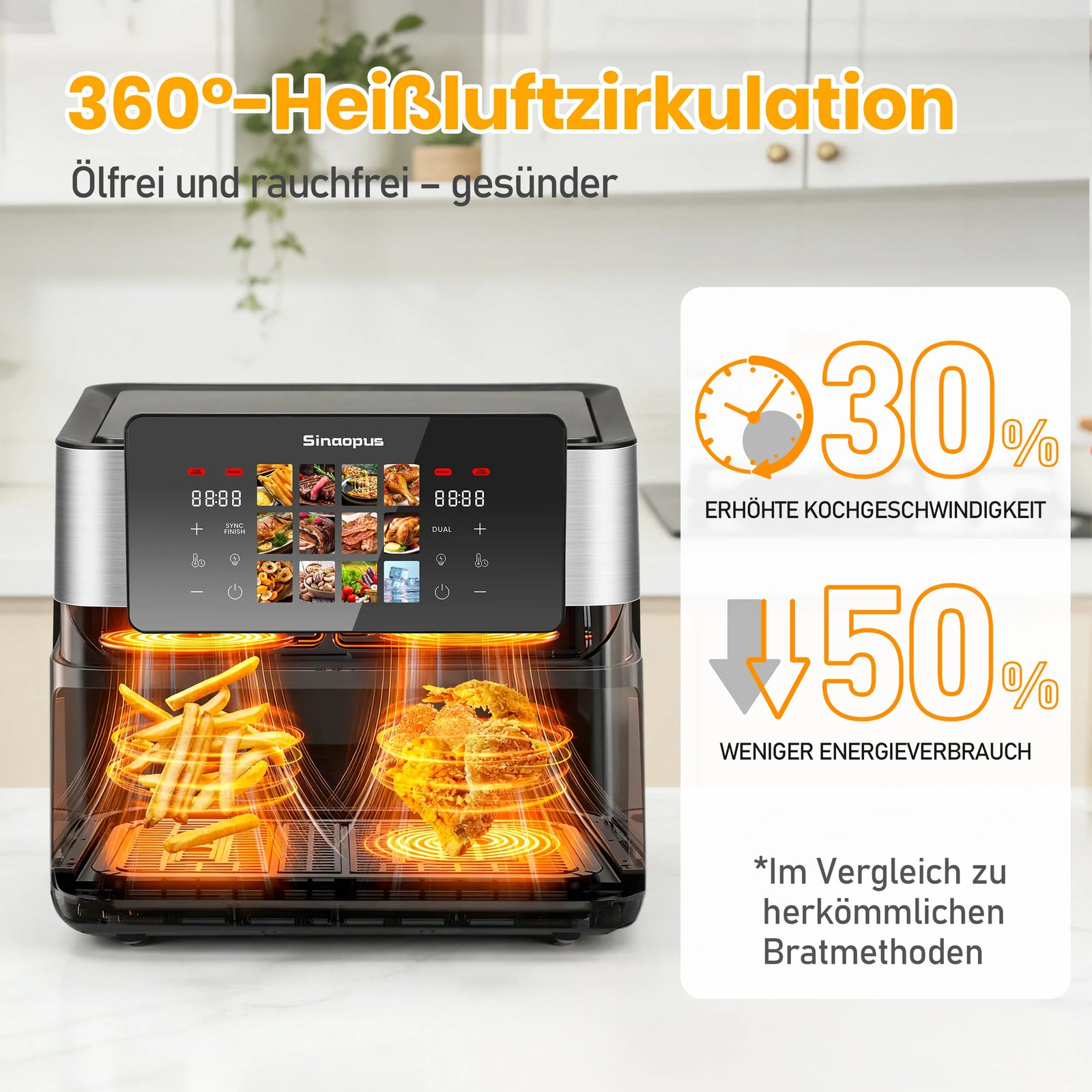 Friteuse Sans Huile Double Panier 85L 2000W Écran Tactile airfryers