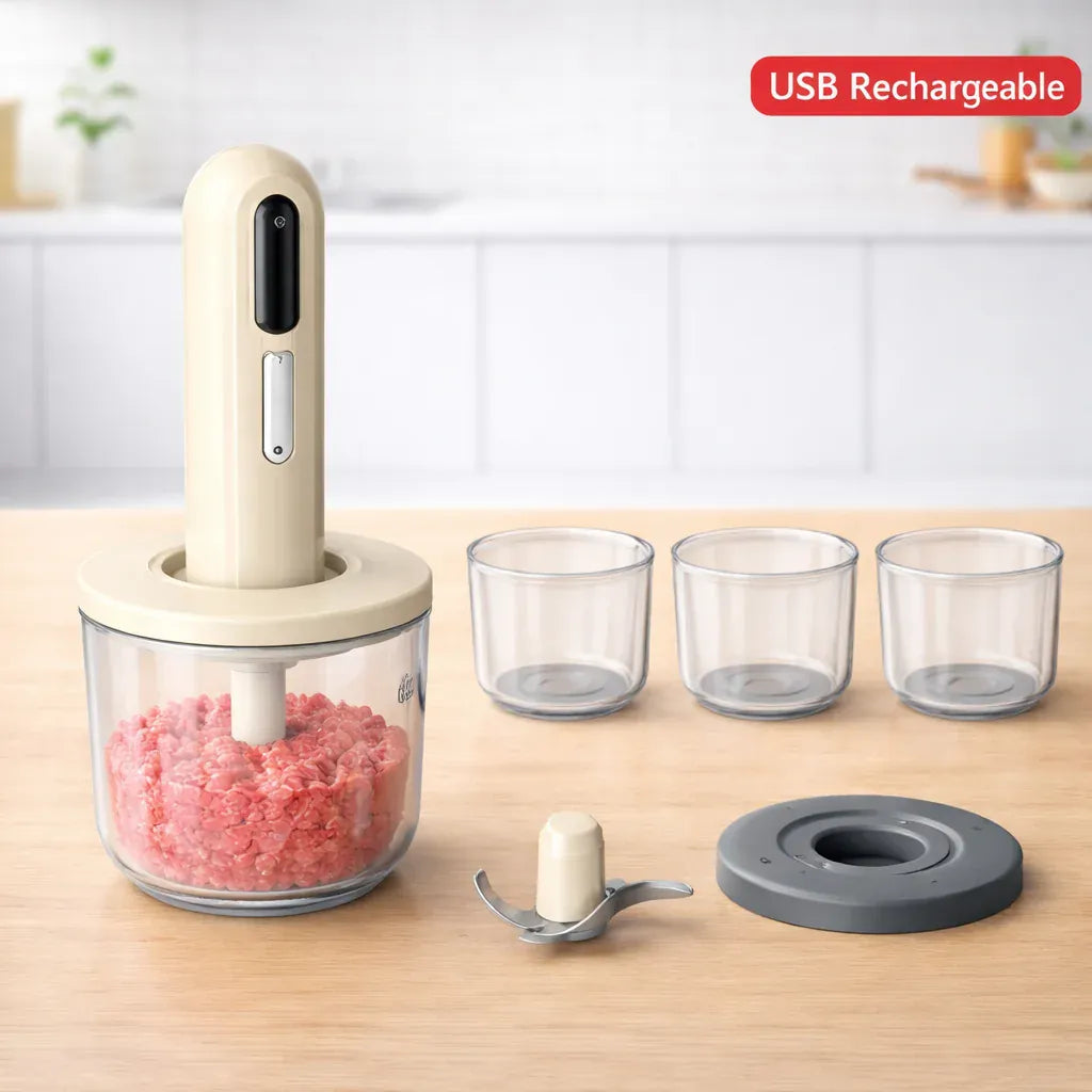 Hachoir Électrique Sans Fil 30 W USB — 1 Grand Bol 400 ml + 3 Petits Bols 200 ml hachoir electrique