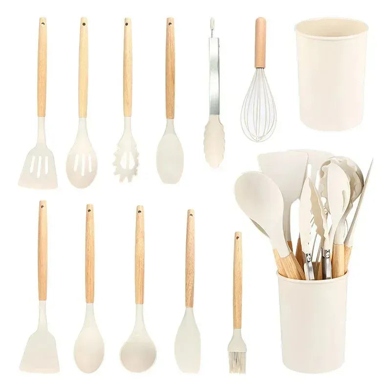 Set Ustensiles Silicone 12 Pièces | Résistant à la Chaleur avec Support spatule en silicone