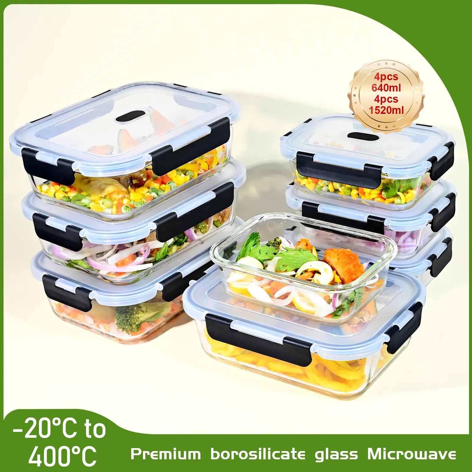Boîte Hermétique en Verre Borosilicate - Lot de 8 pièces Anti-fuite Boîtes Hermétiques