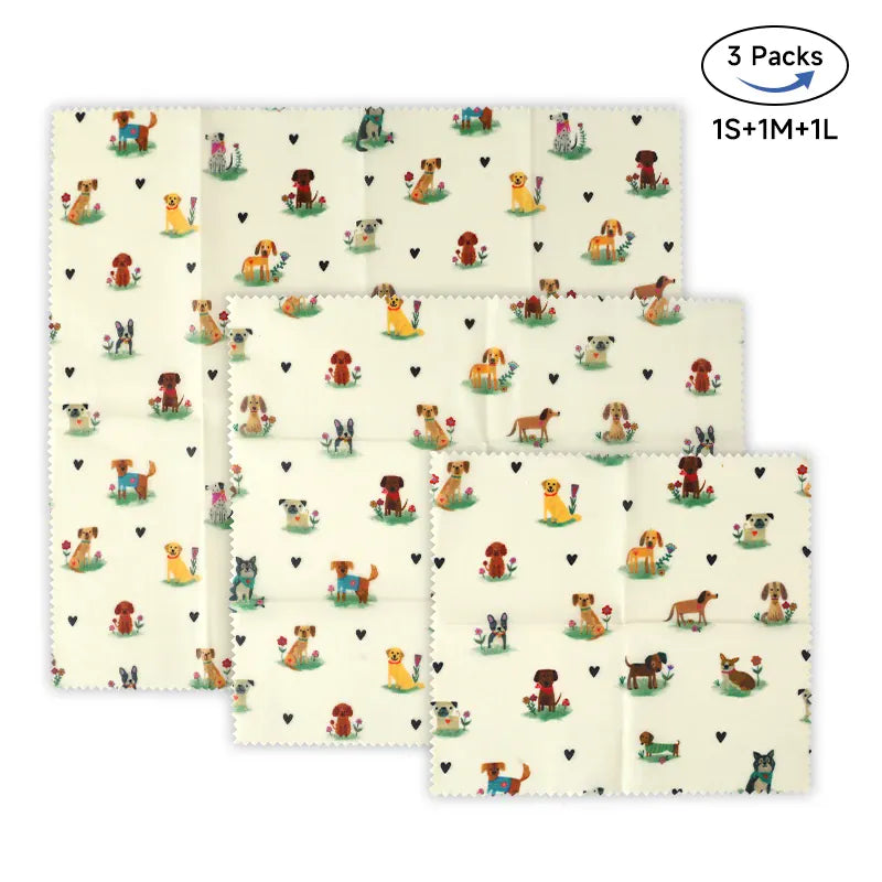 Film Alimentaire Cire d'Abeille Lot de 6 Réutilisables Décorés far