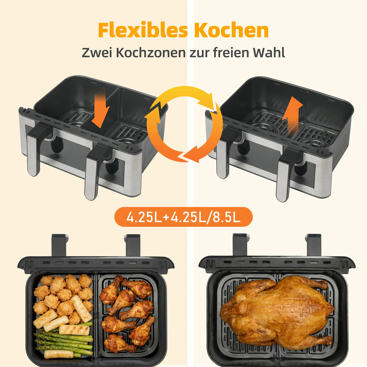Friteuse Sans Huile Double Panier 85L 2000W Écran Tactile airfryers