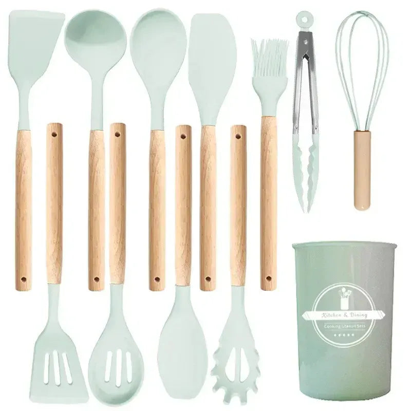 Set Ustensiles Silicone 12 Pièces | Résistant à la Chaleur avec Support spatule en silicone