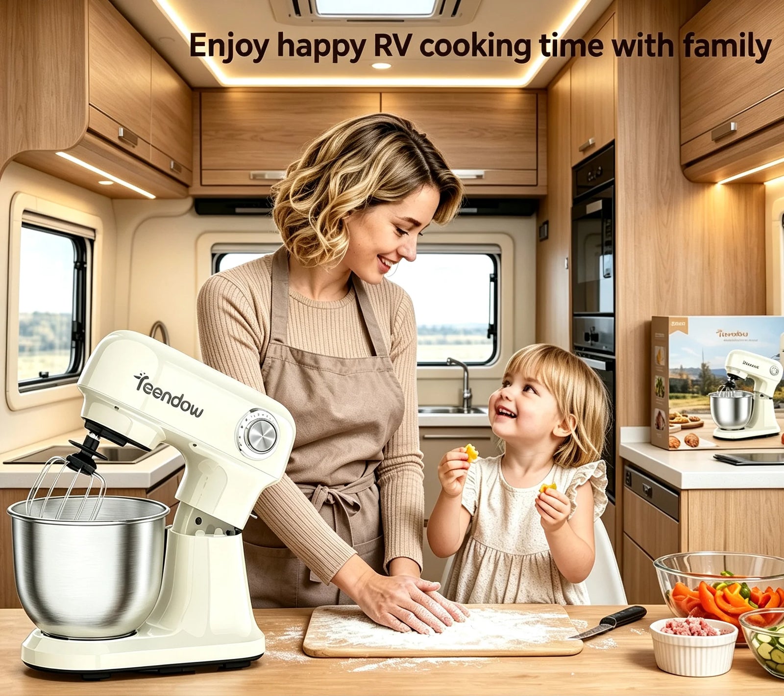 Robot pâtissier blanc crème utilisé en famille