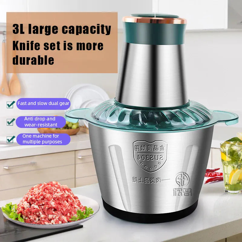 Hachoir Électrique Multifonction 3L Inox 304 — 300 W, 2 Vitesses, 4 Lames hachoir electrique