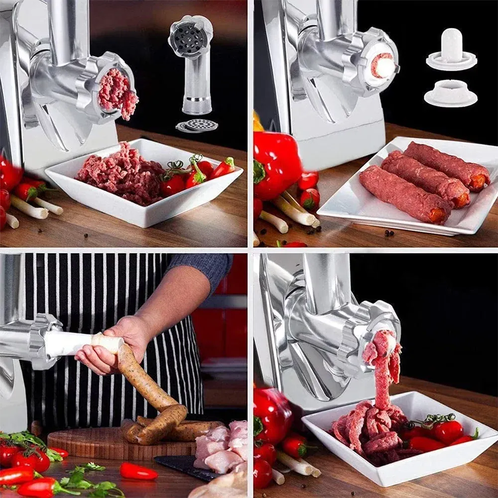 Hachoir Électrique 2800W Inox — 3 Grilles, Embout Saucisses et Kit Kibbe Inclus Hachoirs à Viande