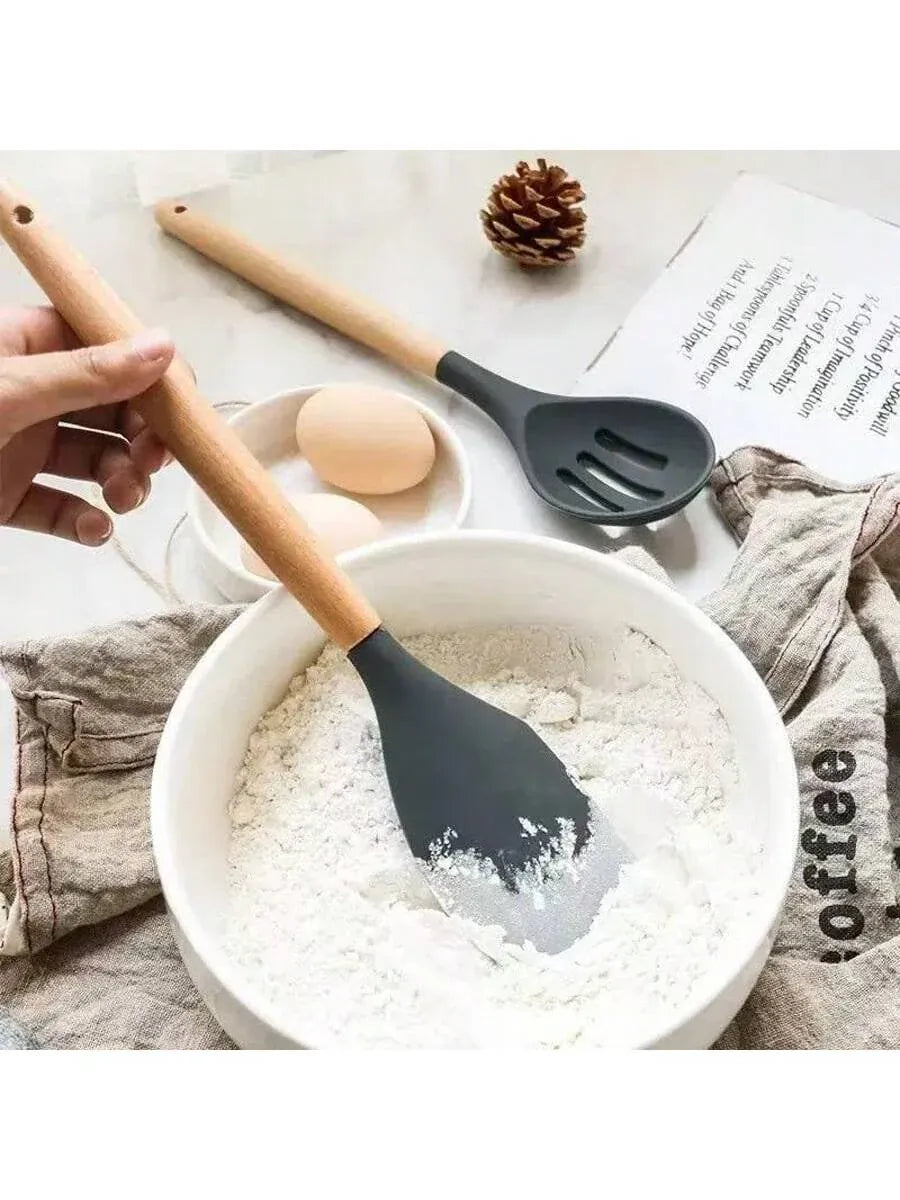 Set Ustensiles Silicone 12 Pièces | Résistant à la Chaleur avec Support spatule en silicone