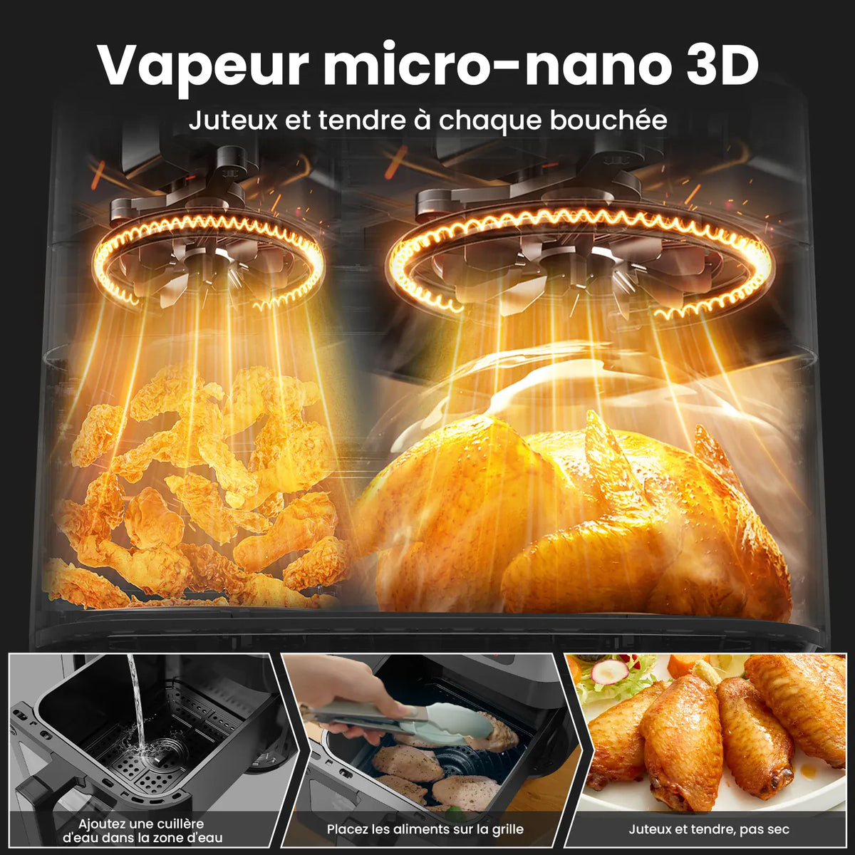 Air Fryer Double Panier 10L 2600W avec Hublot Visible airfryers