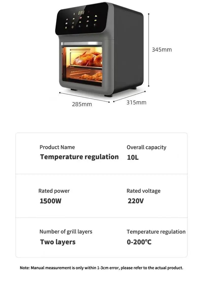 Friteuse Sans Huile 10L 1350W Écran Tactile avec Hublot Visible airfryers