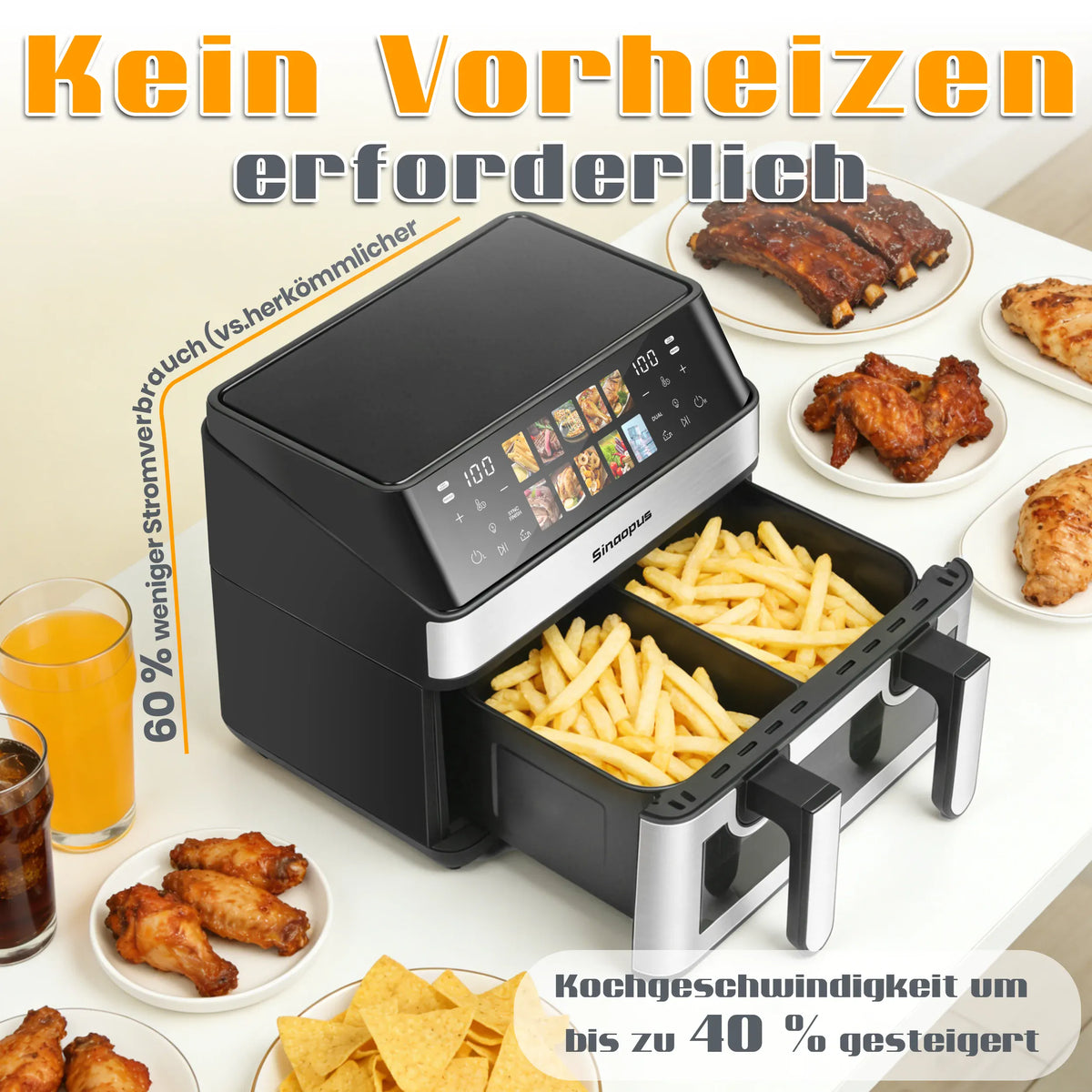 Friteuse Sans Huile 8,5L 2000W avec Hublot et Écran Tactile airfryers