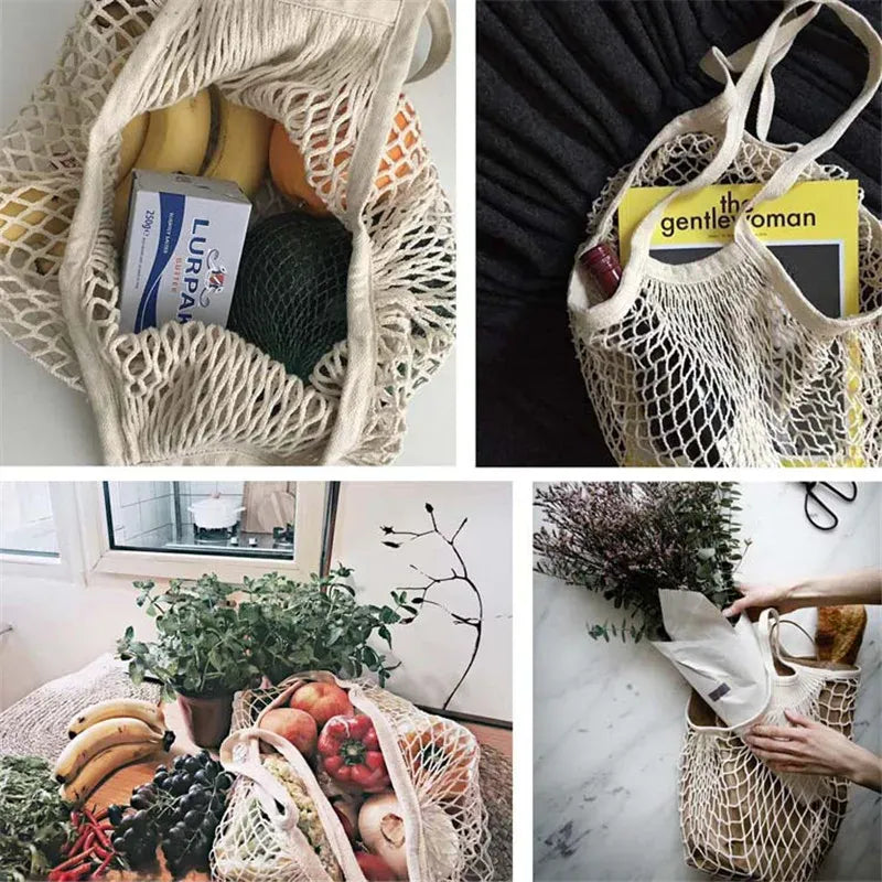 Sacs Filet en Coton Réutilisables - Lot de 5 Pièces Écologiques