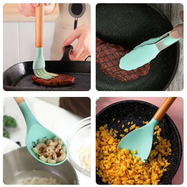 Set Ustensiles Silicone 12 pièces Cuisine | Résistants à la chaleur spatule en silicone