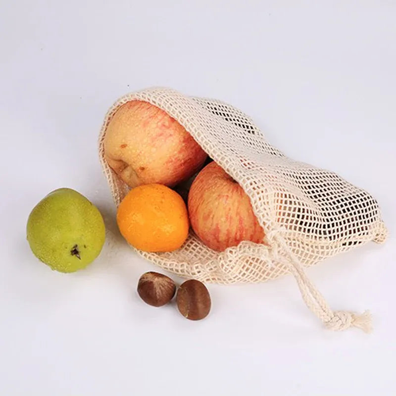 Sacs Filet en Coton Réutilisables - Lot de 5 Pièces Écologiques