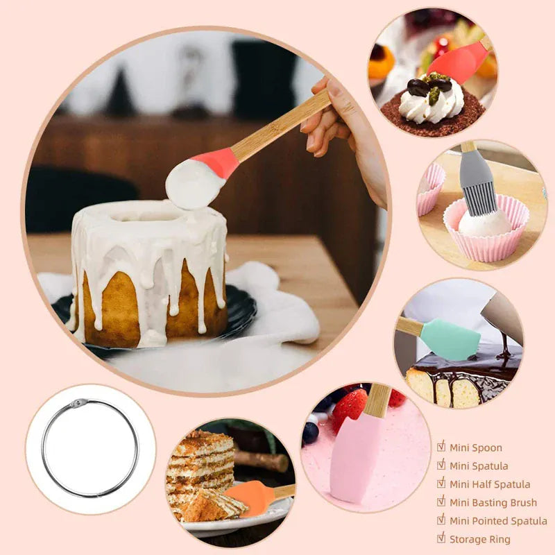 Set Spatules Silicone 5 pièces Résistantes à la Chaleur avec Manche en Bambou spatule en silicone