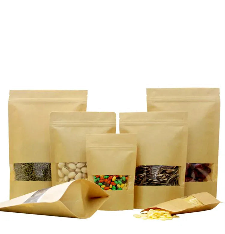 Sachets Kraft Transparente Autoportants - Lot de 50 Pièces