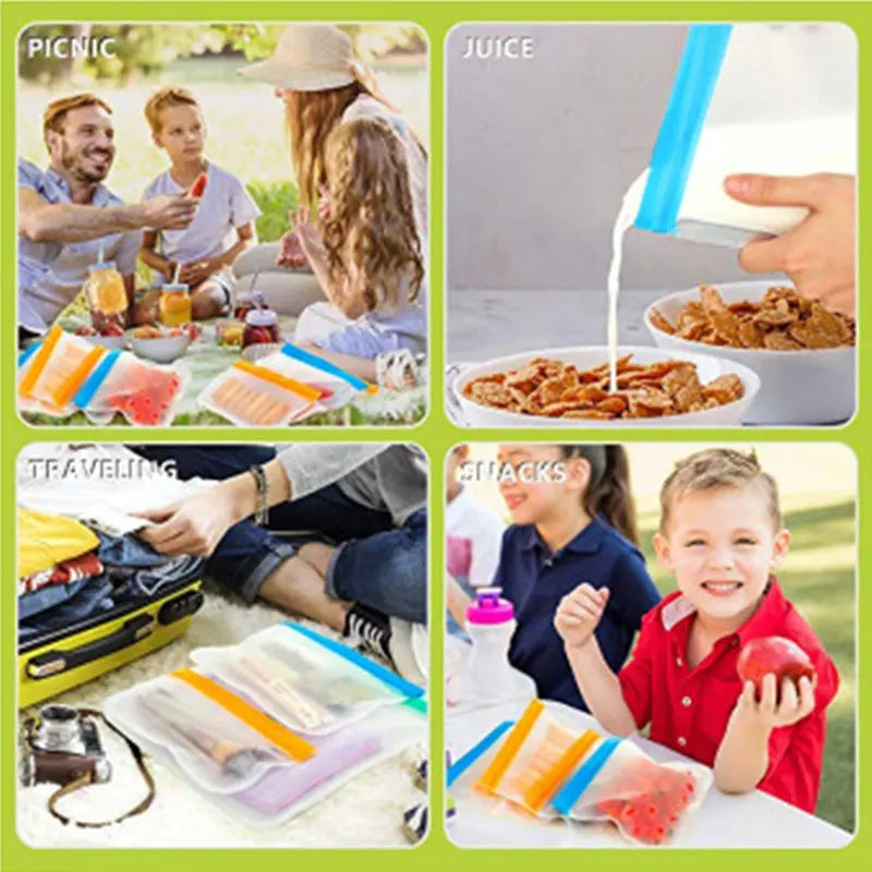 Sachets Silicone Réutilisables Anti-Fuite - Lot de 7 Pièces 25x30cm