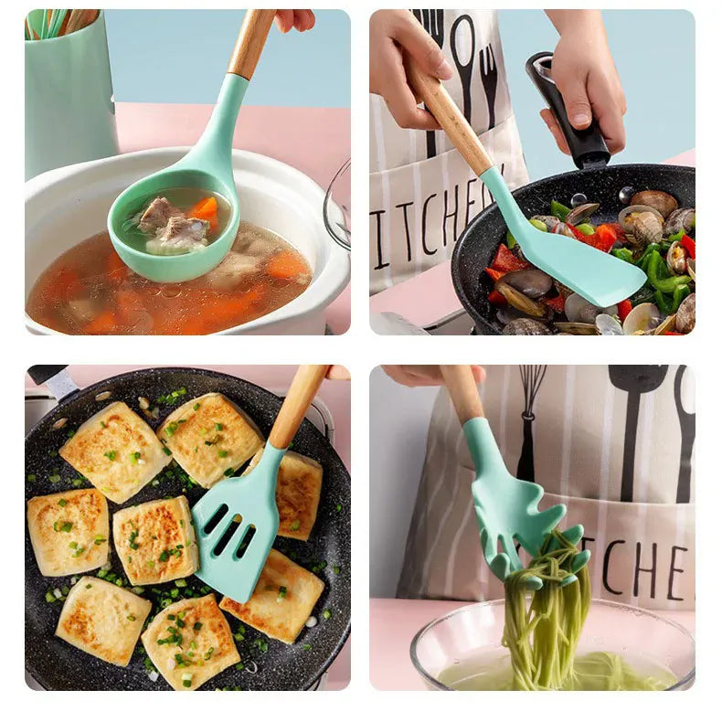 Set Ustensiles Silicone 12 pièces Cuisine | Résistants à la chaleur spatule en silicone