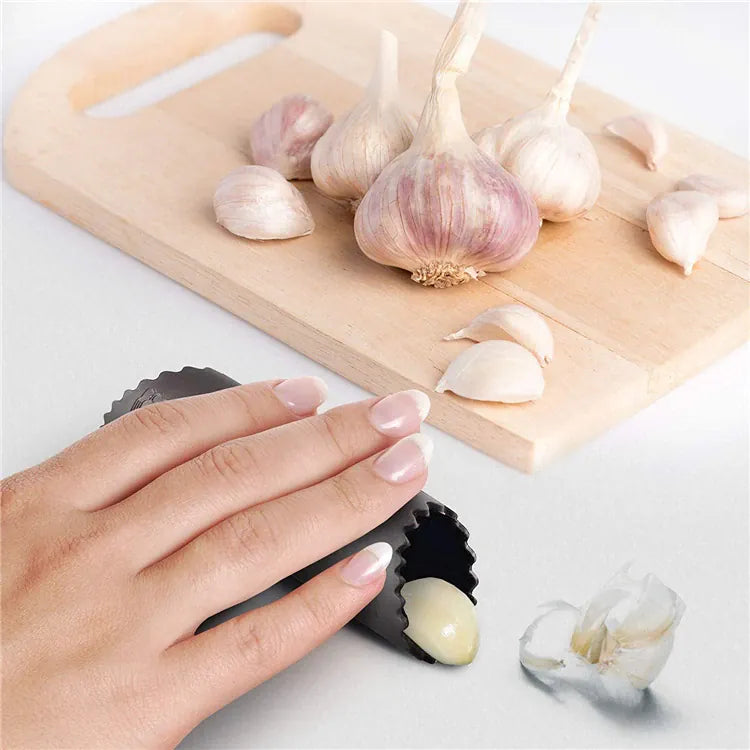 Presse-ail Acier Inoxydable | Kit avec Peeling en Silicone et Brosse Coupe Légumes