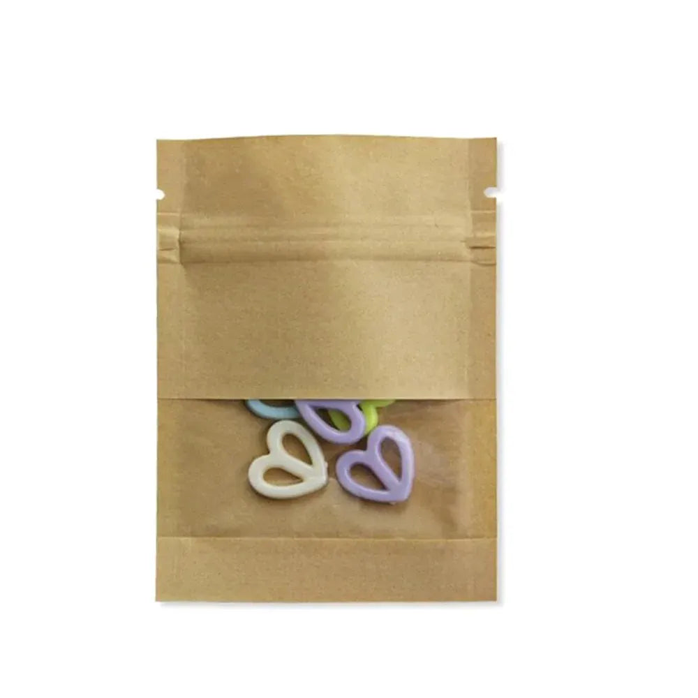 Sachets Kraft Zip avec Fenêtre - Lot de 100 Pièces Auto-Scellants