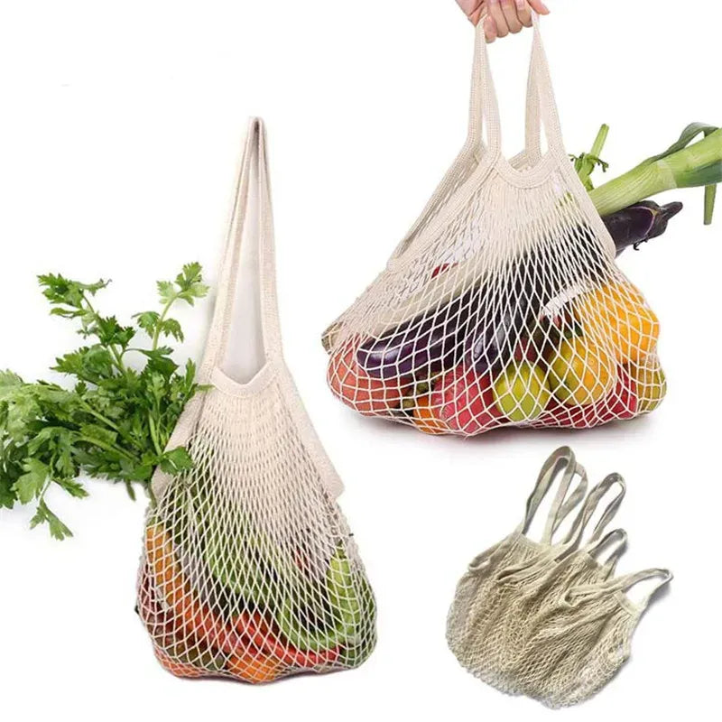 Sacs Filet en Coton Réutilisables - Lot de 5 Pièces Écologiques