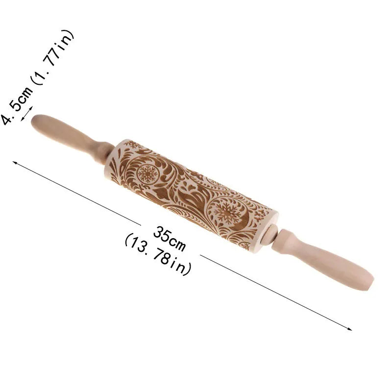 rouleau à pâtisserie en bois gravé pour biscuits et gâteaux - Accessoires de cuisine rouleaupatisserie
