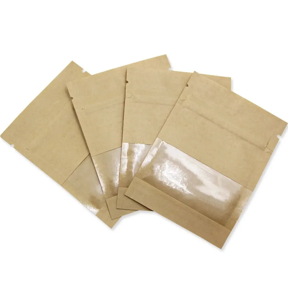 Sachets Kraft Zip avec Fenêtre - Lot de 100 Pièces Auto-Scellants