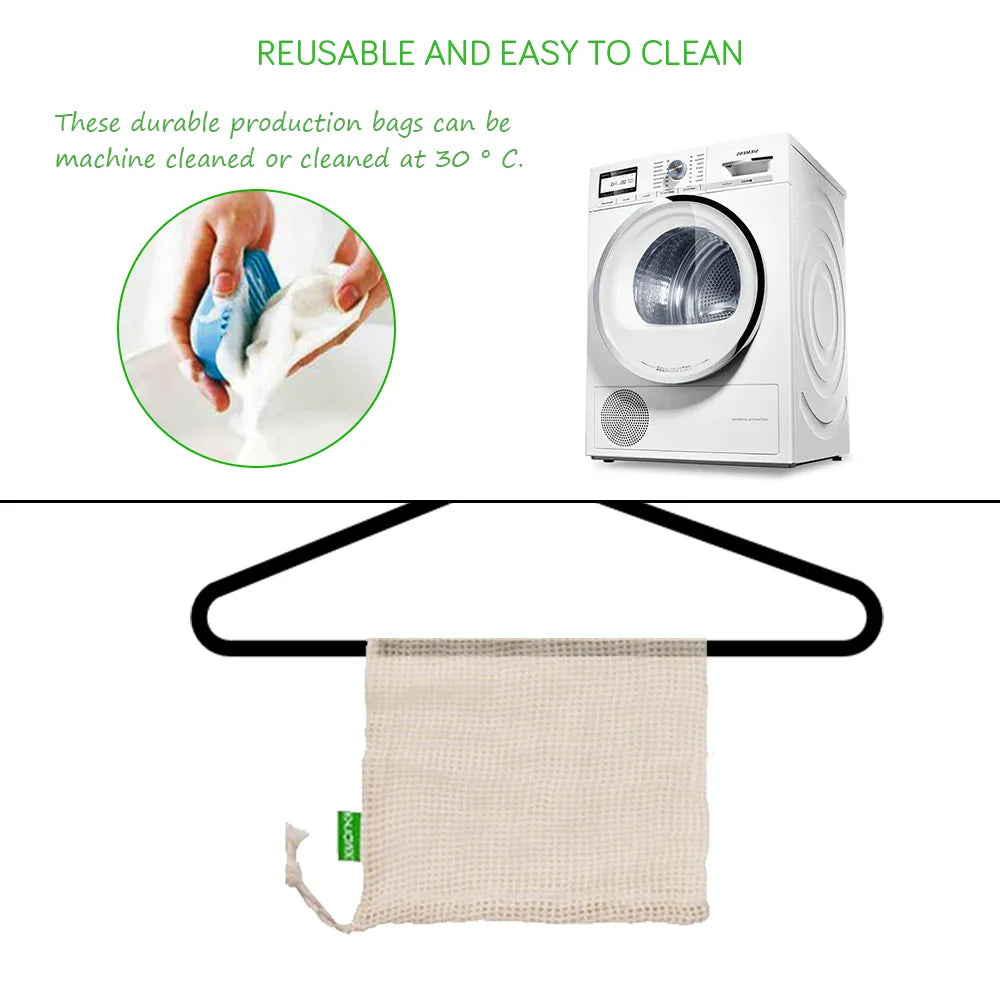 Sacs Filet en Coton Réutilisables - Lot de 5 Pièces Écologiques
