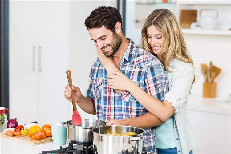 Set Spatules Silicone 5 pièces Résistantes à la Chaleur avec Manche en Bambou spatule en silicone