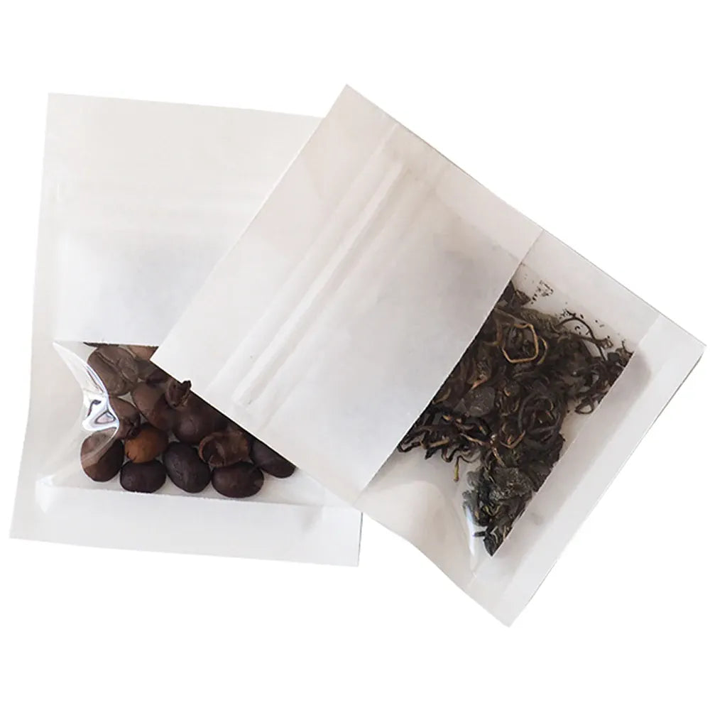 Sachets Kraft Zip avec Fenêtre - Lot de 100 Pièces Auto-Scellants