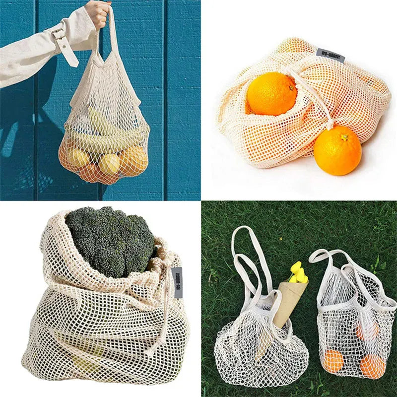 Sacs Filet en Coton Réutilisables - Lot de 5 Pièces Écologiques