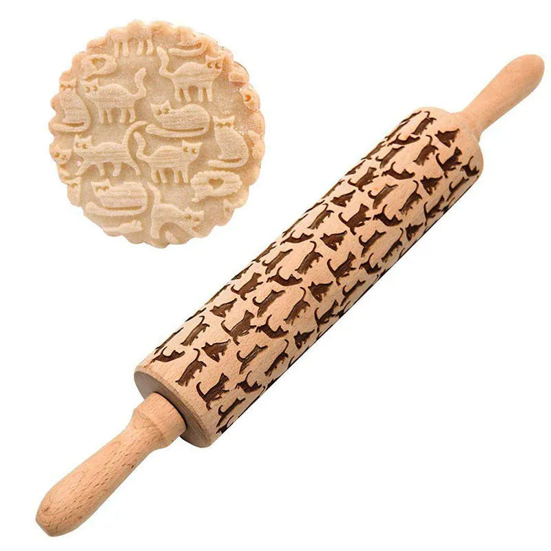rouleau à pâtisserie en bois gravé pour biscuits et gâteaux - Accessoires de cuisine rouleaupatisserie